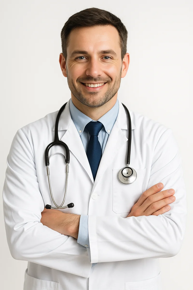 Médico domiciliario realizando consulta en casa
